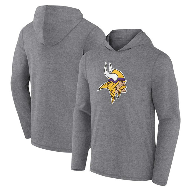 Men's Gray Minnesota Vikings Heather Primary Logo Long Sleeve Hoodie T-Shirt